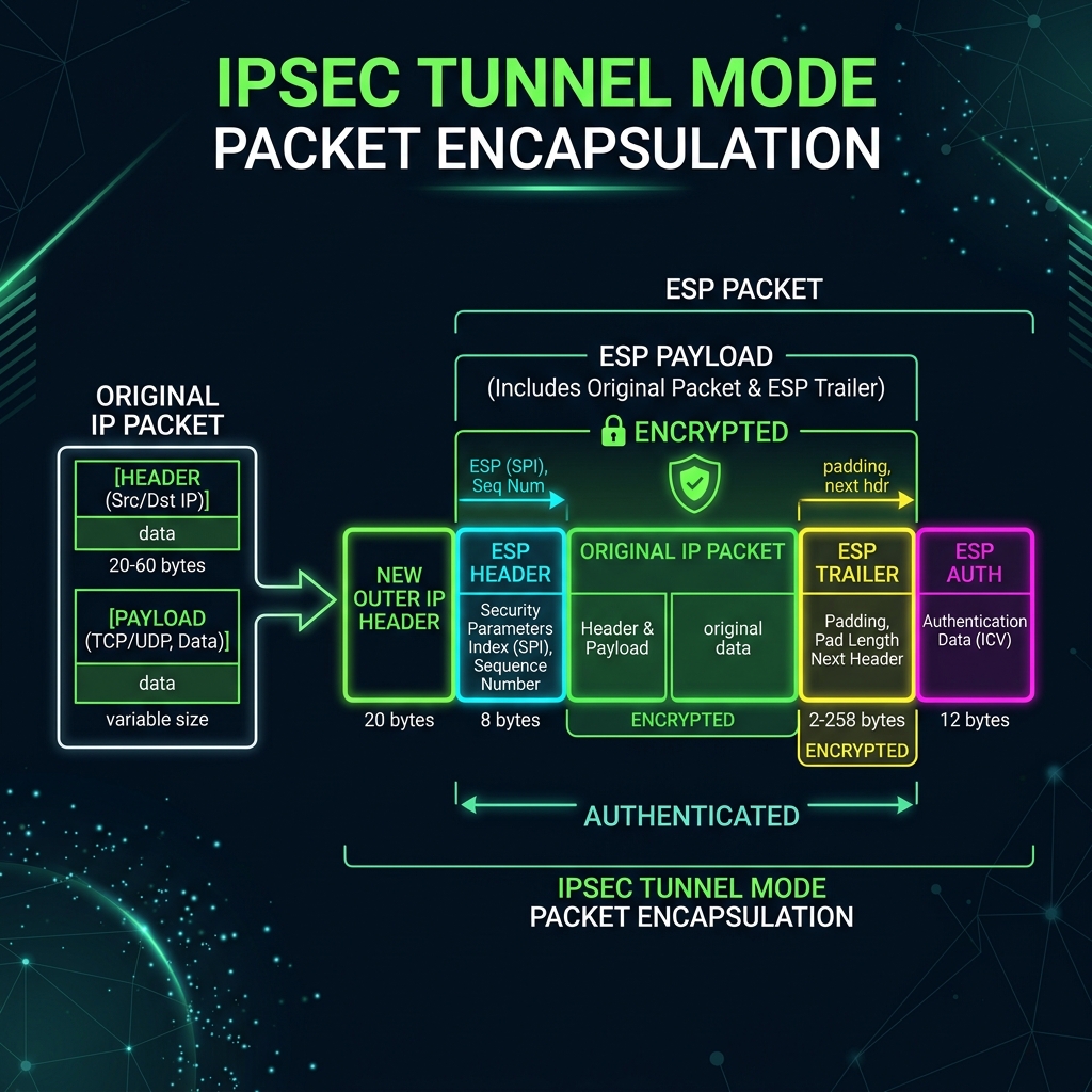 IPsec Tunnel Mode Packet Encapsulation Infographic